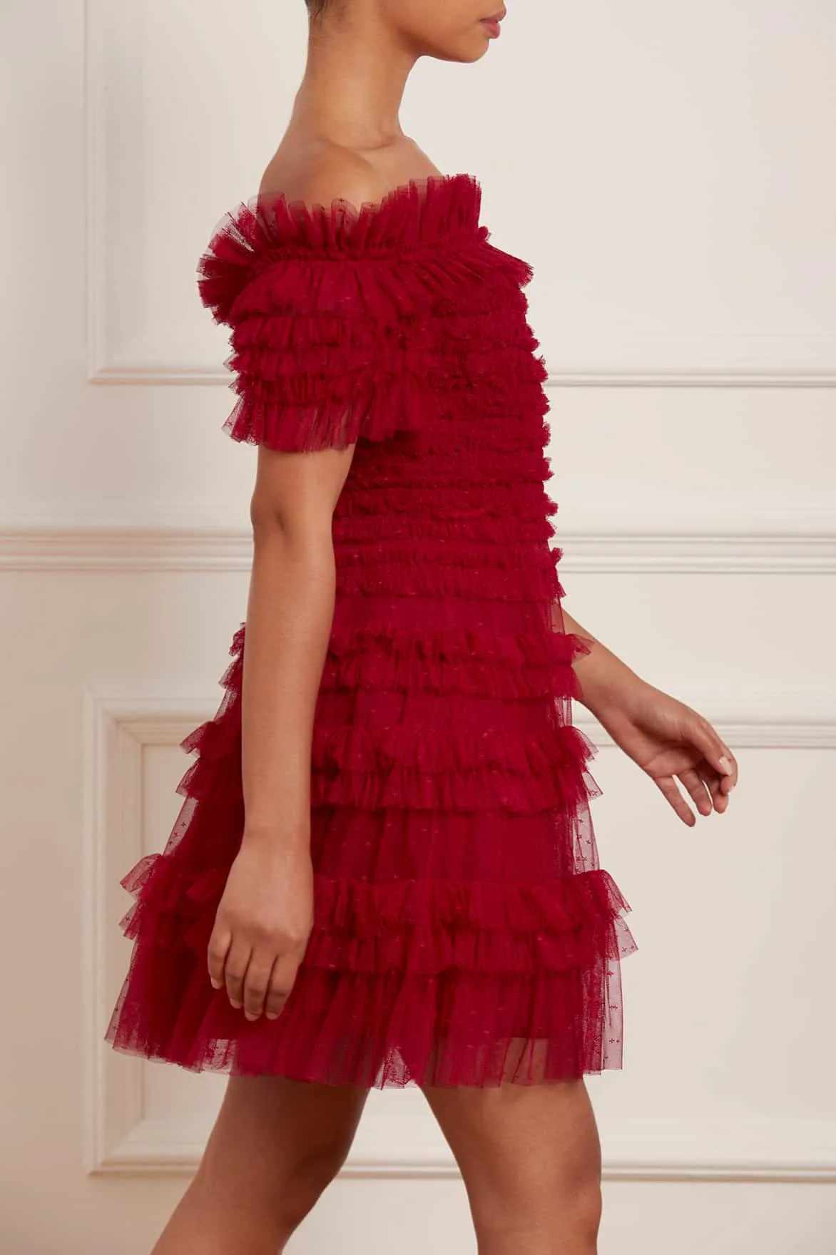 Lisette Ruffle Off Shoulder Micro Mini Dress