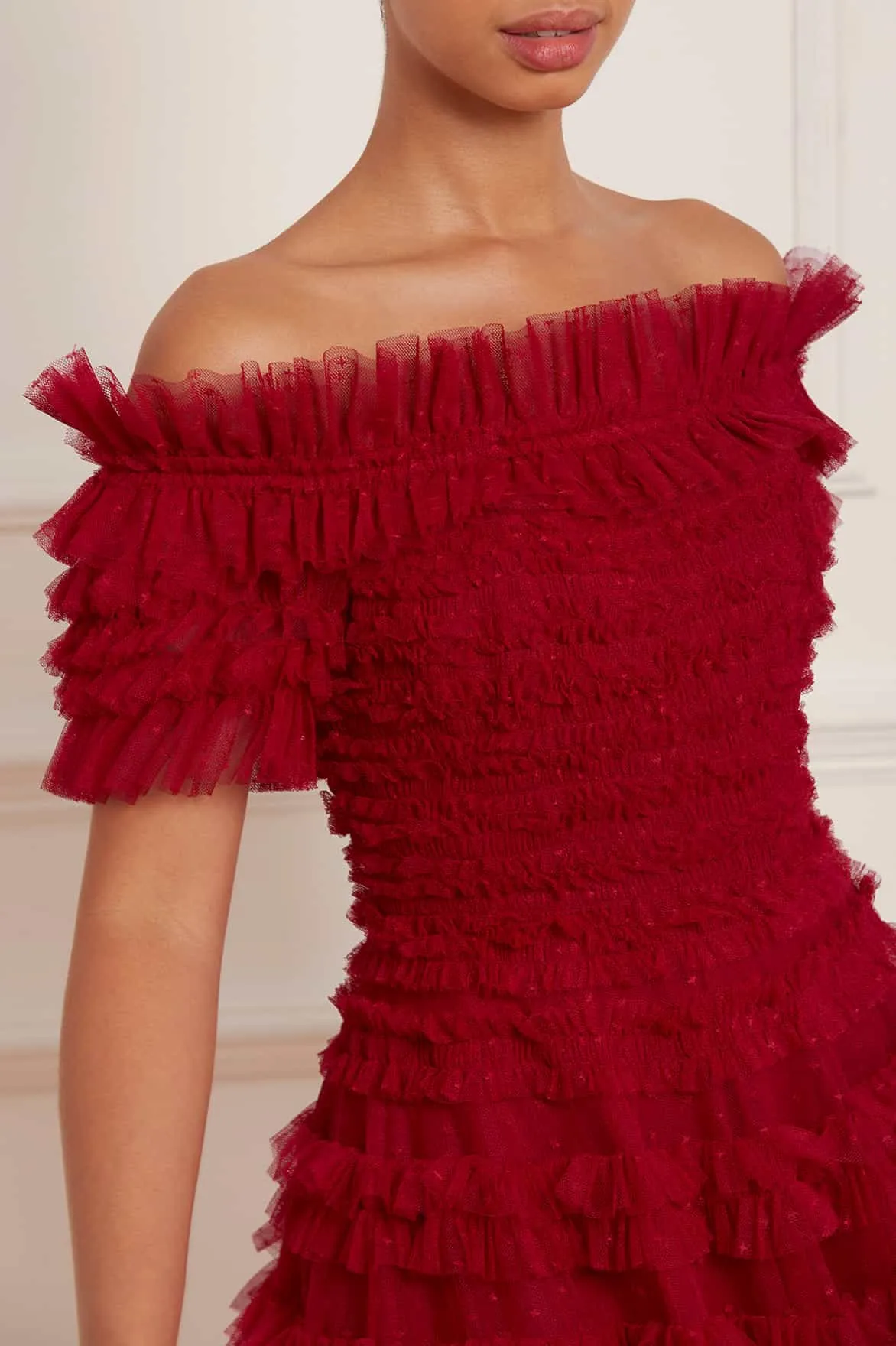 Lisette Ruffle Off Shoulder Micro Mini Dress