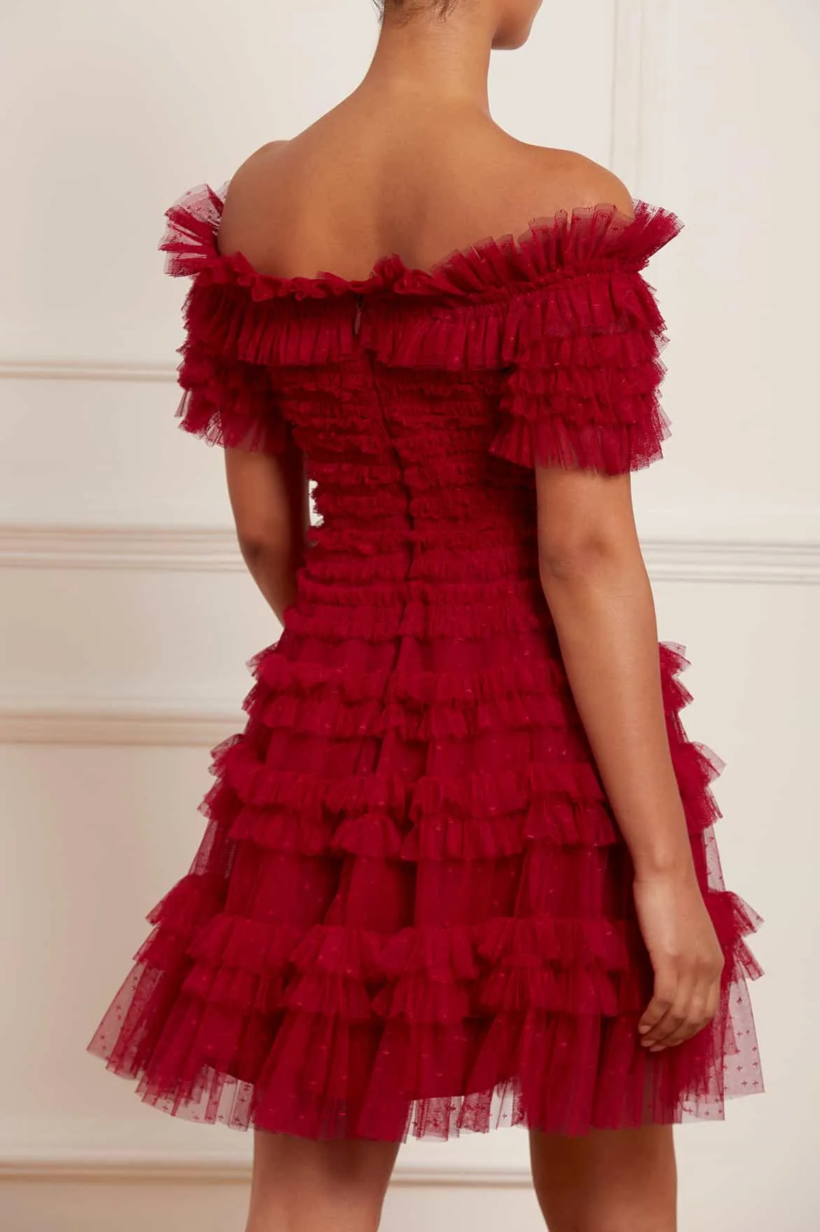 Lisette Ruffle Off Shoulder Micro Mini Dress
