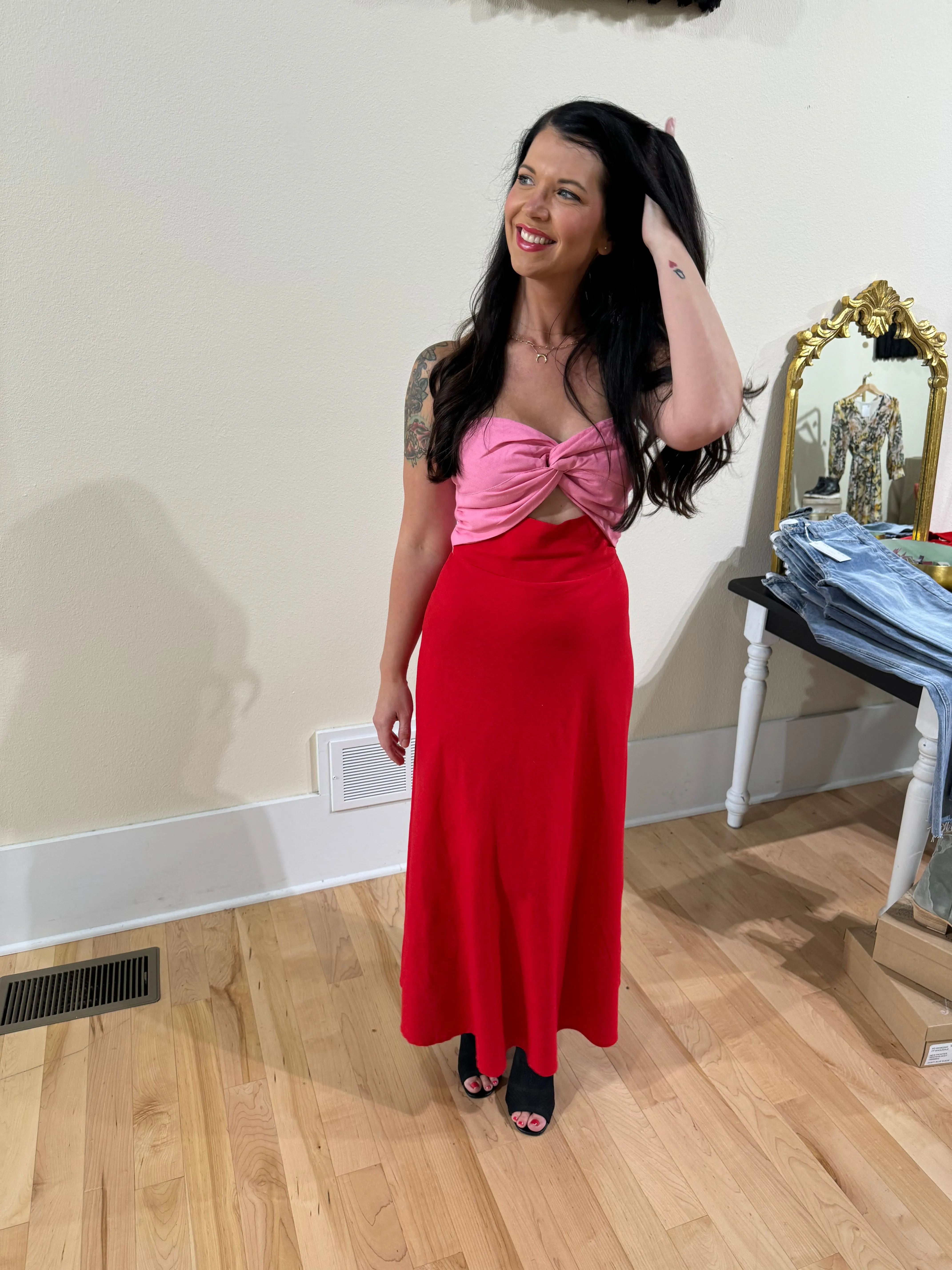 Lucca Strapless Pink and Red Dress Ks Boutique