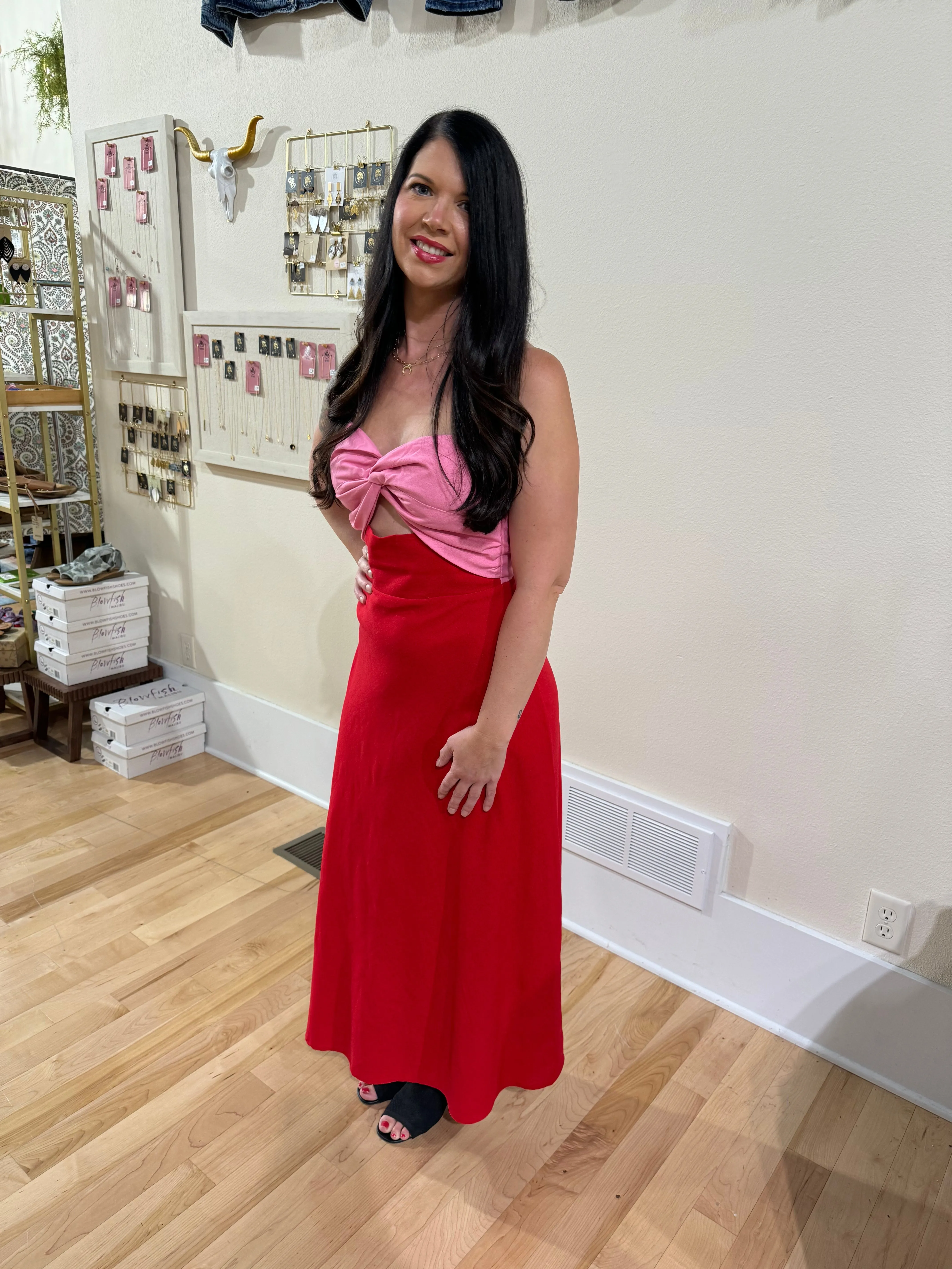 Lucca Strapless Pink and Red Dress Ks Boutique