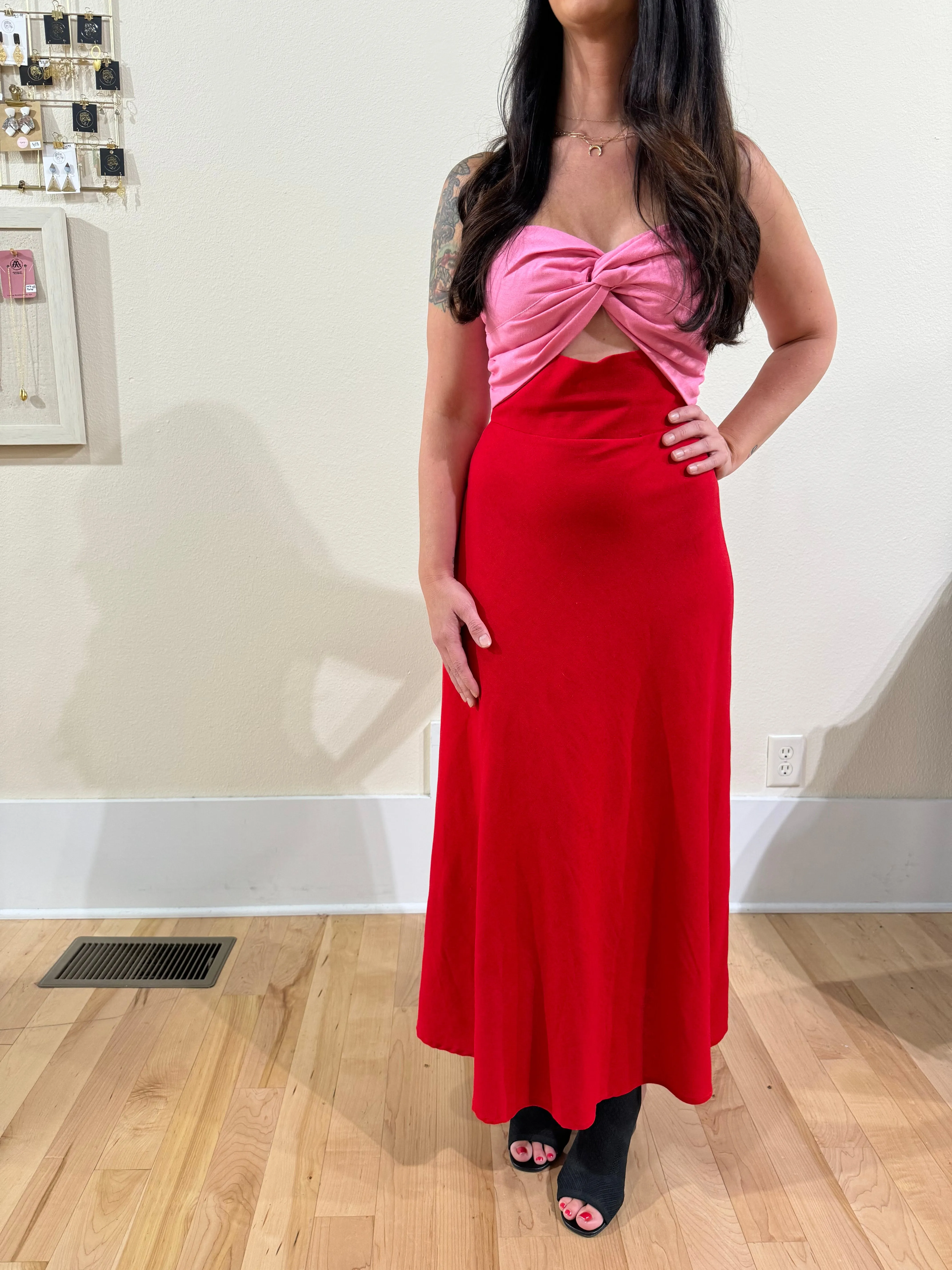 Lucca Strapless Pink and Red Dress Ks Boutique