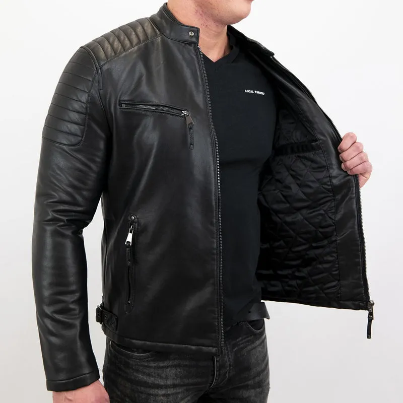 Mens Cafe Racer Biker Leather Jacket