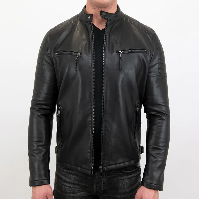 Mens Cafe Racer Biker Leather Jacket