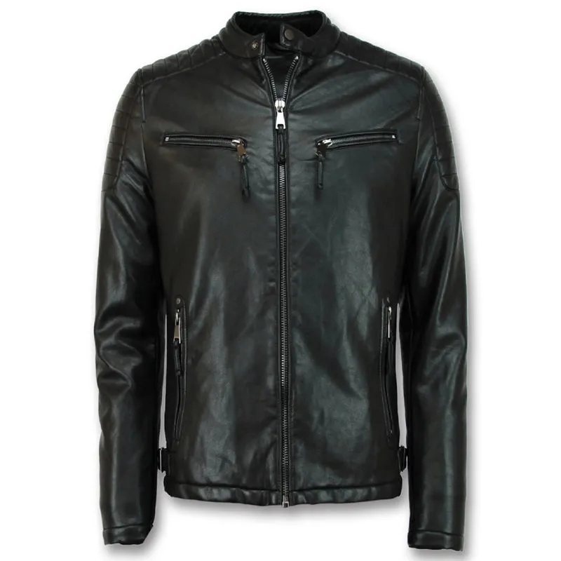 Mens Cafe Racer Biker Leather Jacket