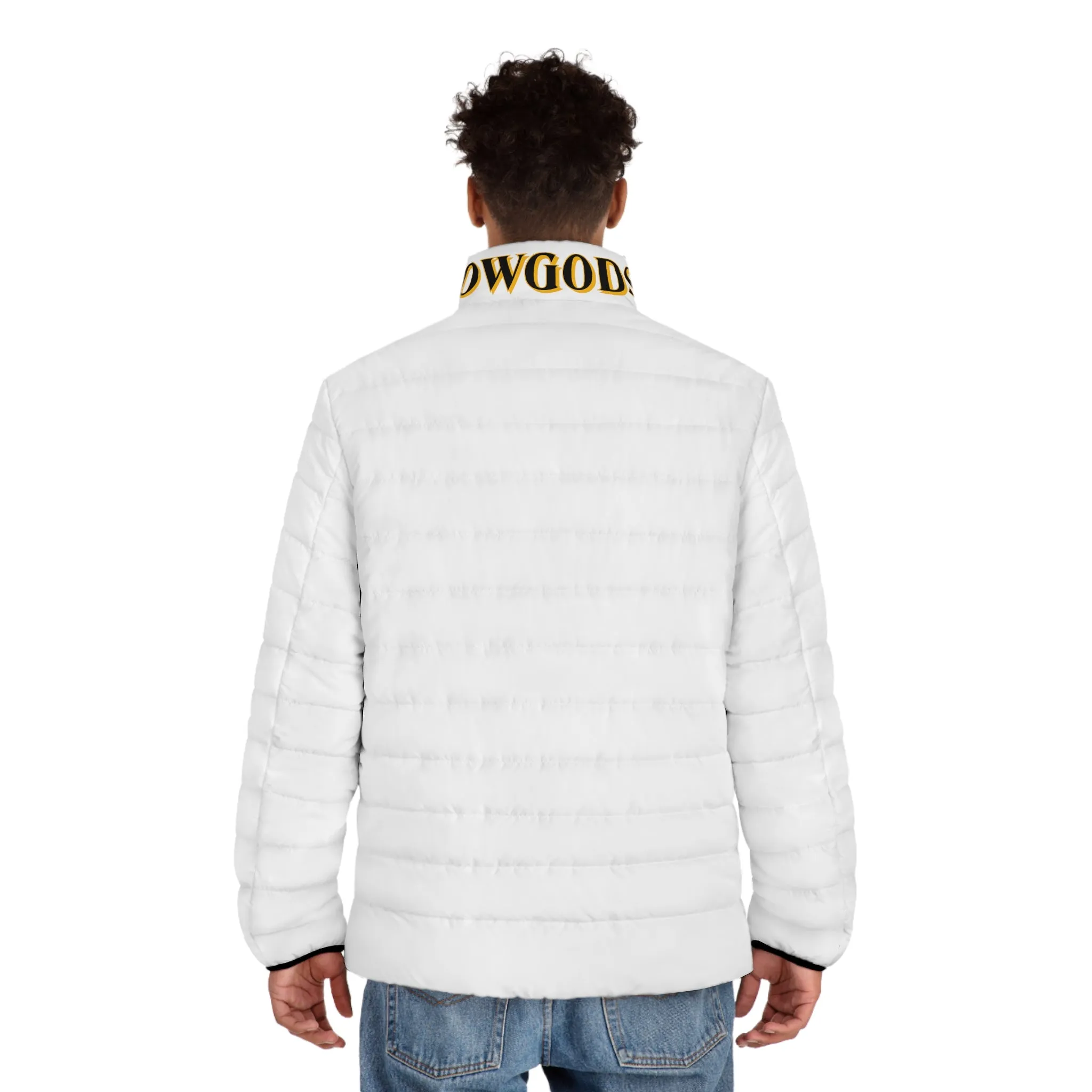 Men's CROWGODSHI 2nd GEN Puffer Jacket, WHITE W/ GOLD LOGO