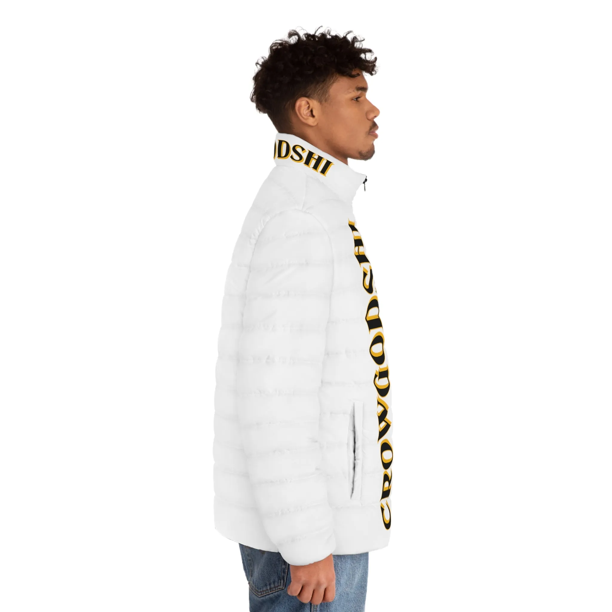 Men's CROWGODSHI 2nd GEN Puffer Jacket, WHITE W/ GOLD LOGO