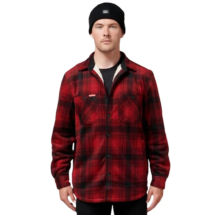 Mens Hard Yakka Legends Sherpa Fleece Jacket Shirt Camper Red With Free Beanie