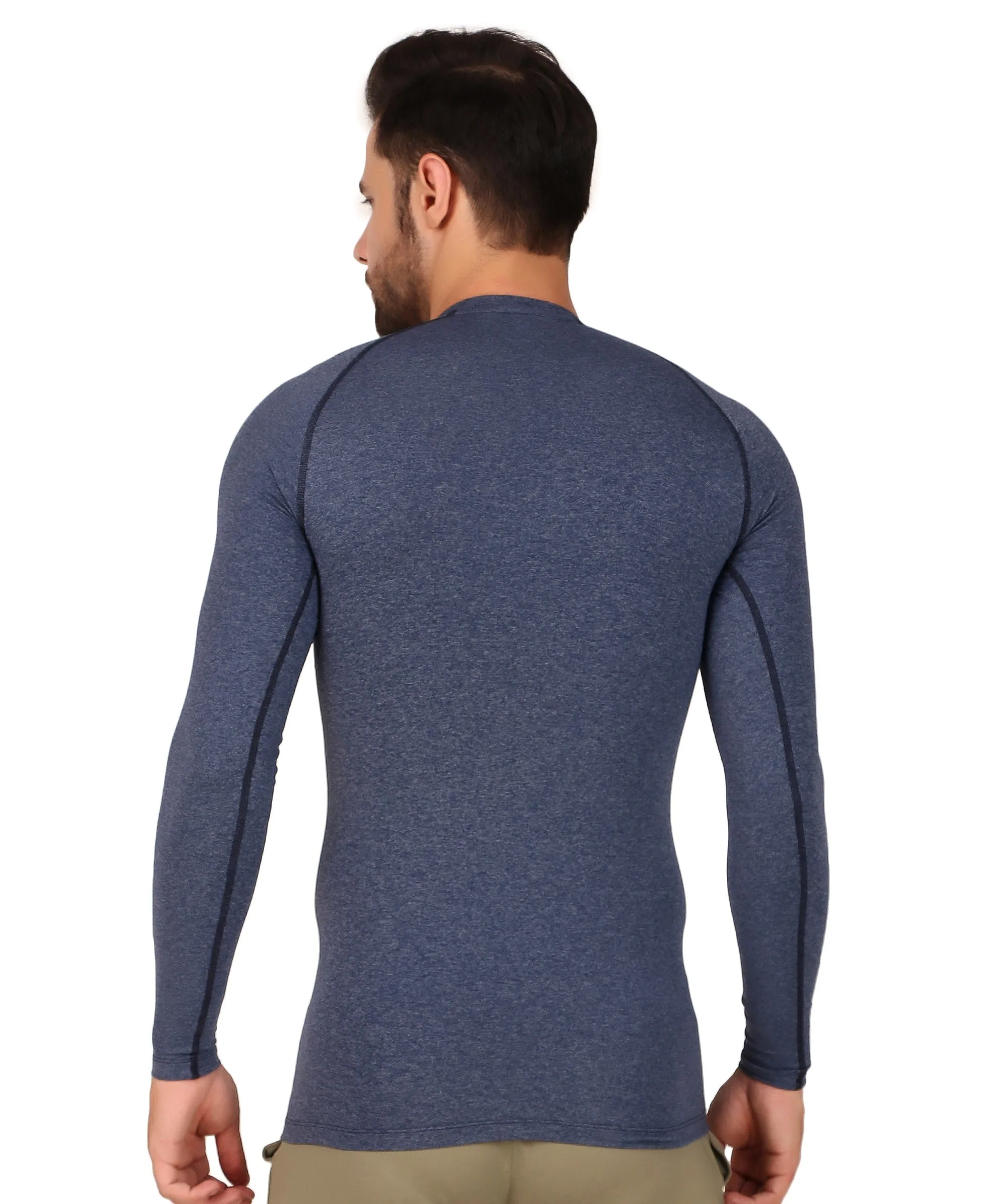 Men's Nylon Compression Tshirt Full Sleeve Tights (Denim Melange)