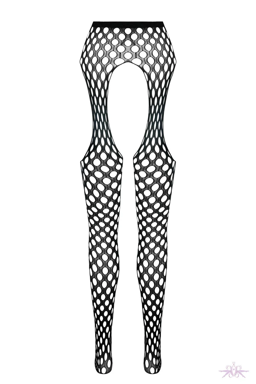 Passion Gloria Black Suspender Fishnet Tights