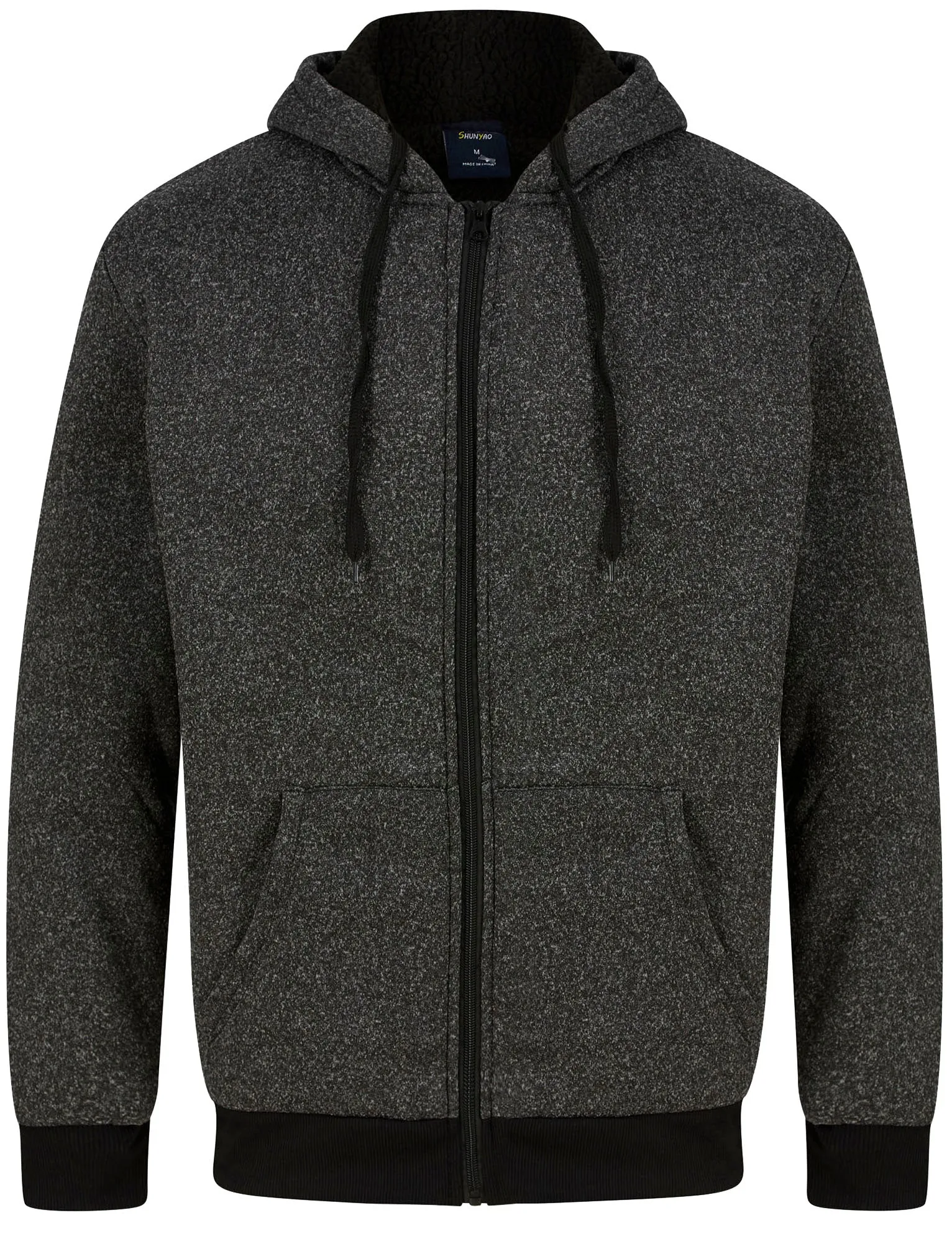 Prescott Chunky Zip Through Hoodie With Borg Lining In Jet Black