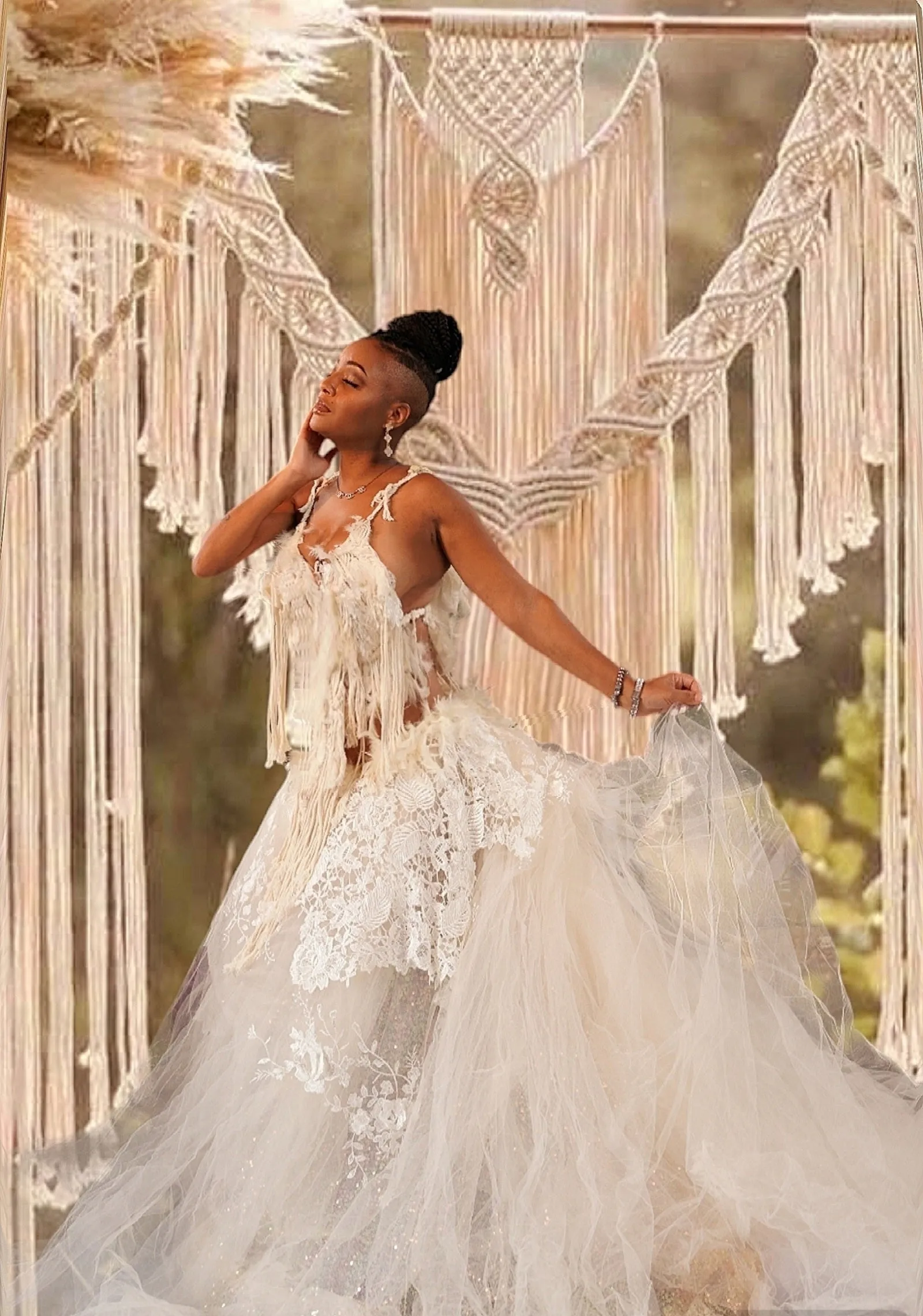 "ALYSHA" Ivory Macrame, Tulle & Lace Wedding Ballgown Set