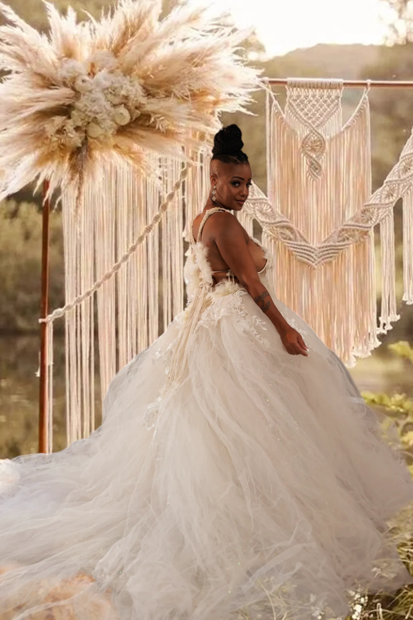 "ALYSHA" Ivory Macrame, Tulle & Lace Wedding Ballgown Set