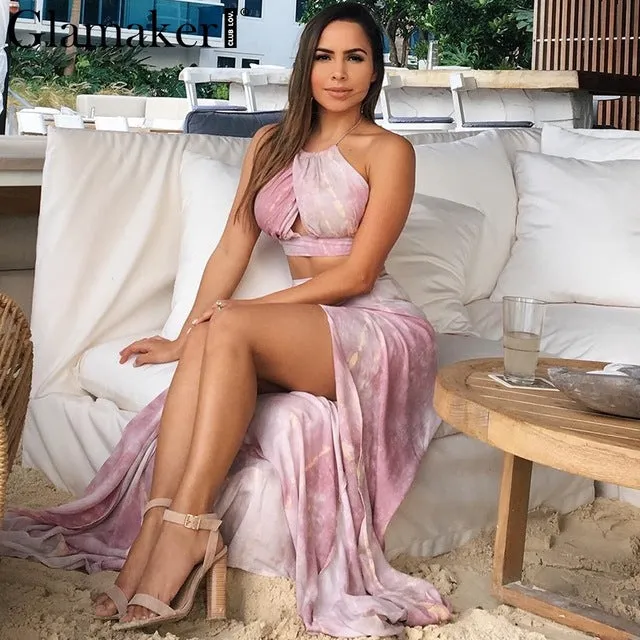 "Bahamas" Sexy Tie dye 2 piece crop top maxi skirt set