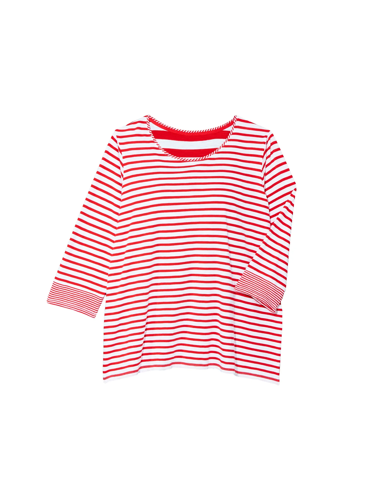 Rachel Crew Neck Cotton Stripe Top | Red / White