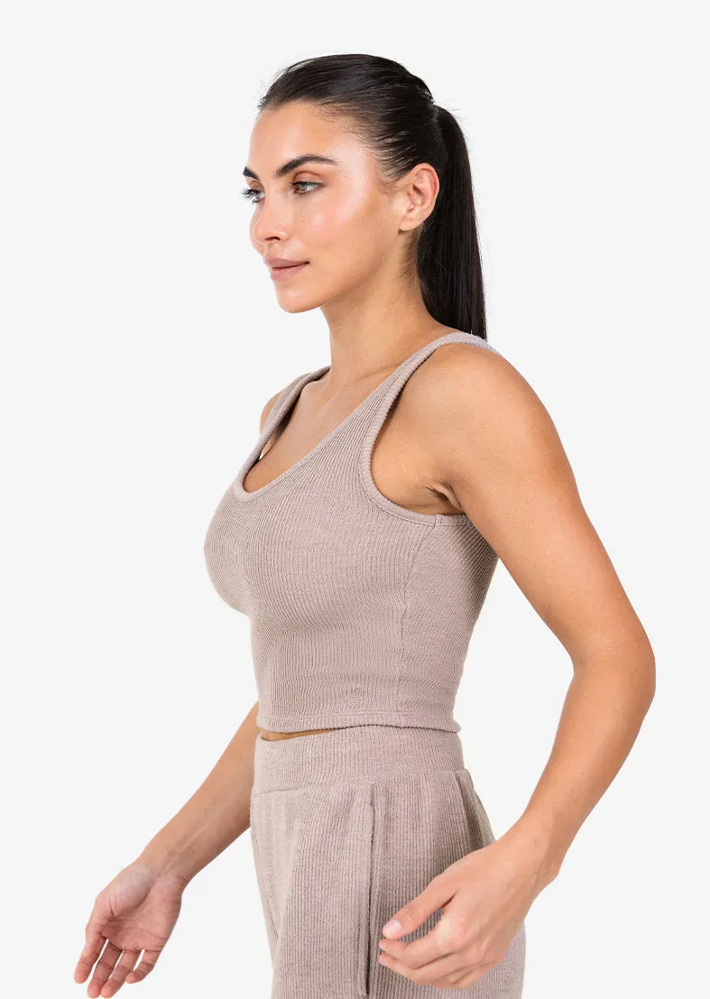 Rib Knit Lounge Cropped Tank Taupe FINAL SALE