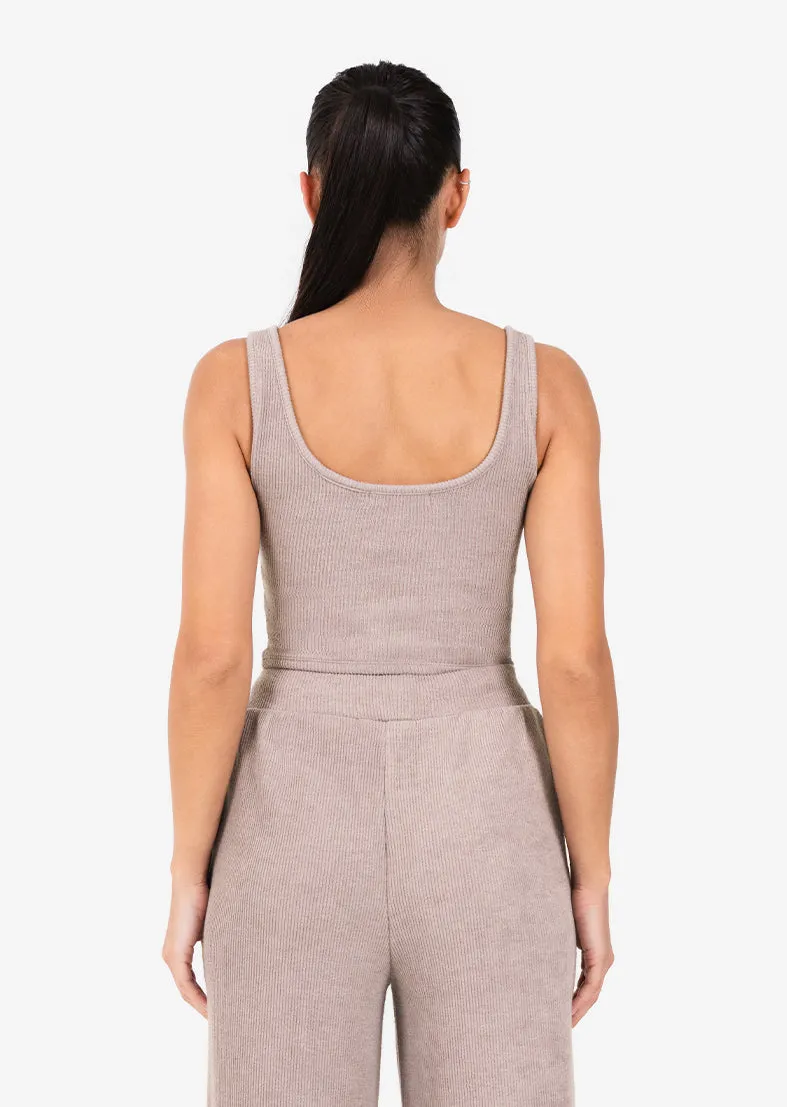 Rib Knit Lounge Cropped Tank Taupe FINAL SALE