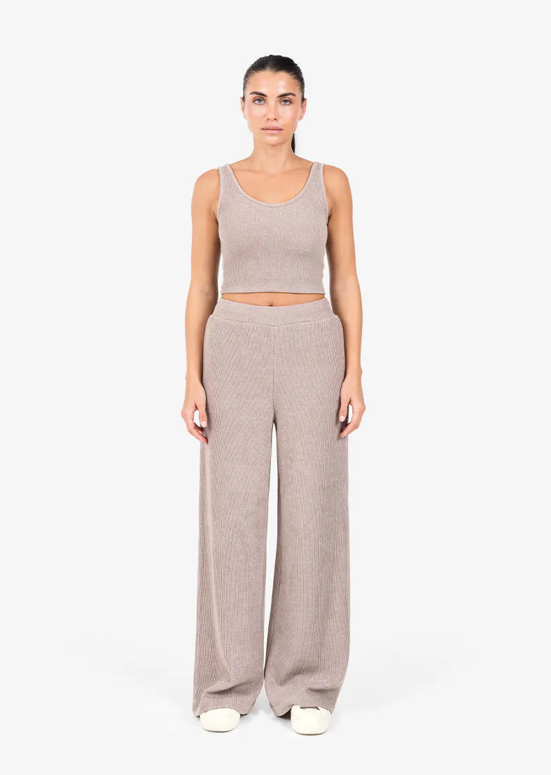 Rib Knit Lounge Cropped Tank Taupe FINAL SALE