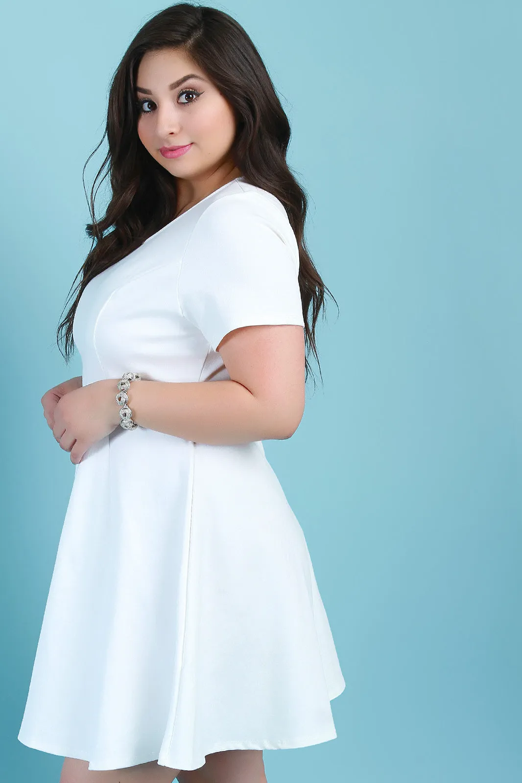 Round Neck Short Sleeves Skater Dress