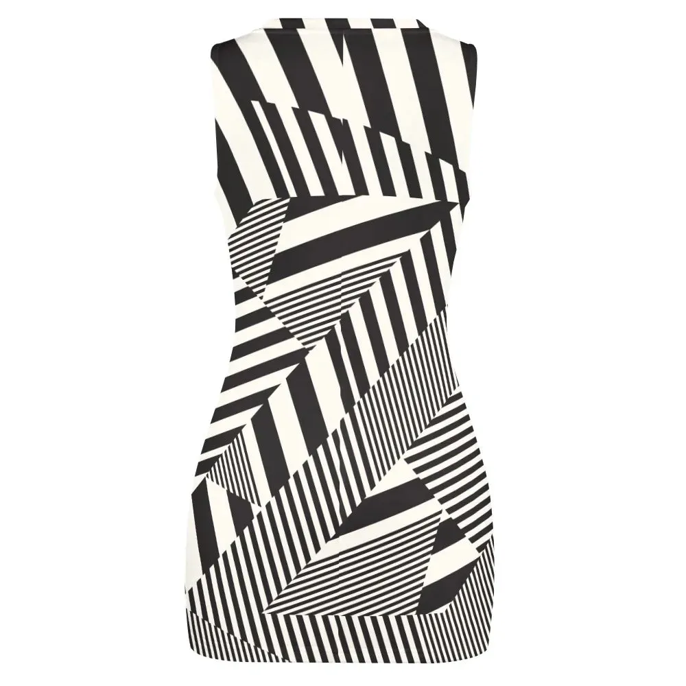 Shabella Geometric Multicolor Mock Neck Navel-Baring Mini Dress