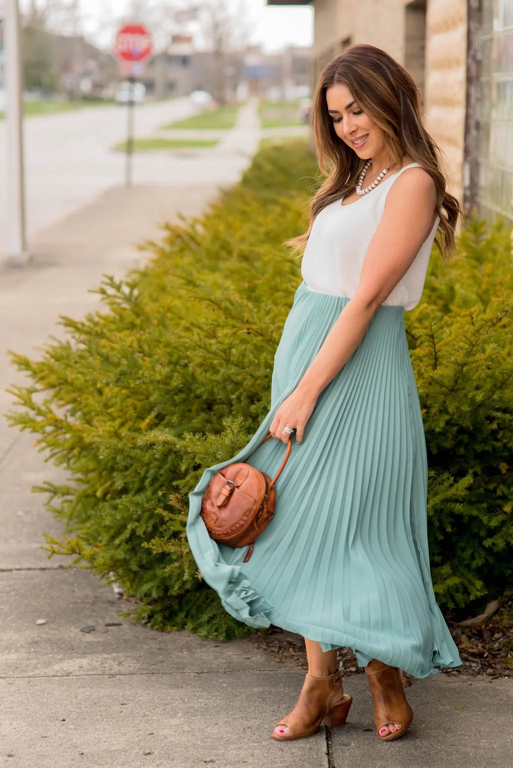 Solid Accordion Maxi Skirt
