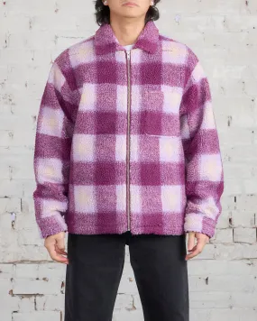 Stussy Zip Sherpa Shadow Plaid Jacket Berry