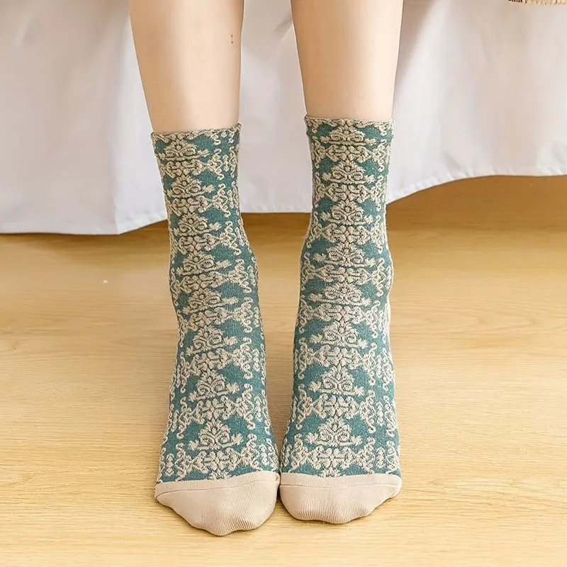 Stylish Teenagers Floral Knit Socks  Trendy Comfortable Crews