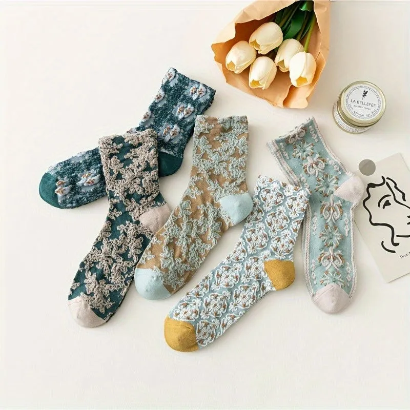 Stylish Teenagers Floral Knit Socks  Trendy Comfortable Crews