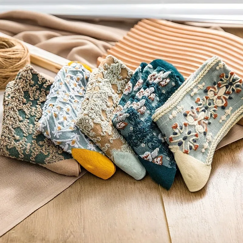 Stylish Teenagers Floral Knit Socks  Trendy Comfortable Crews