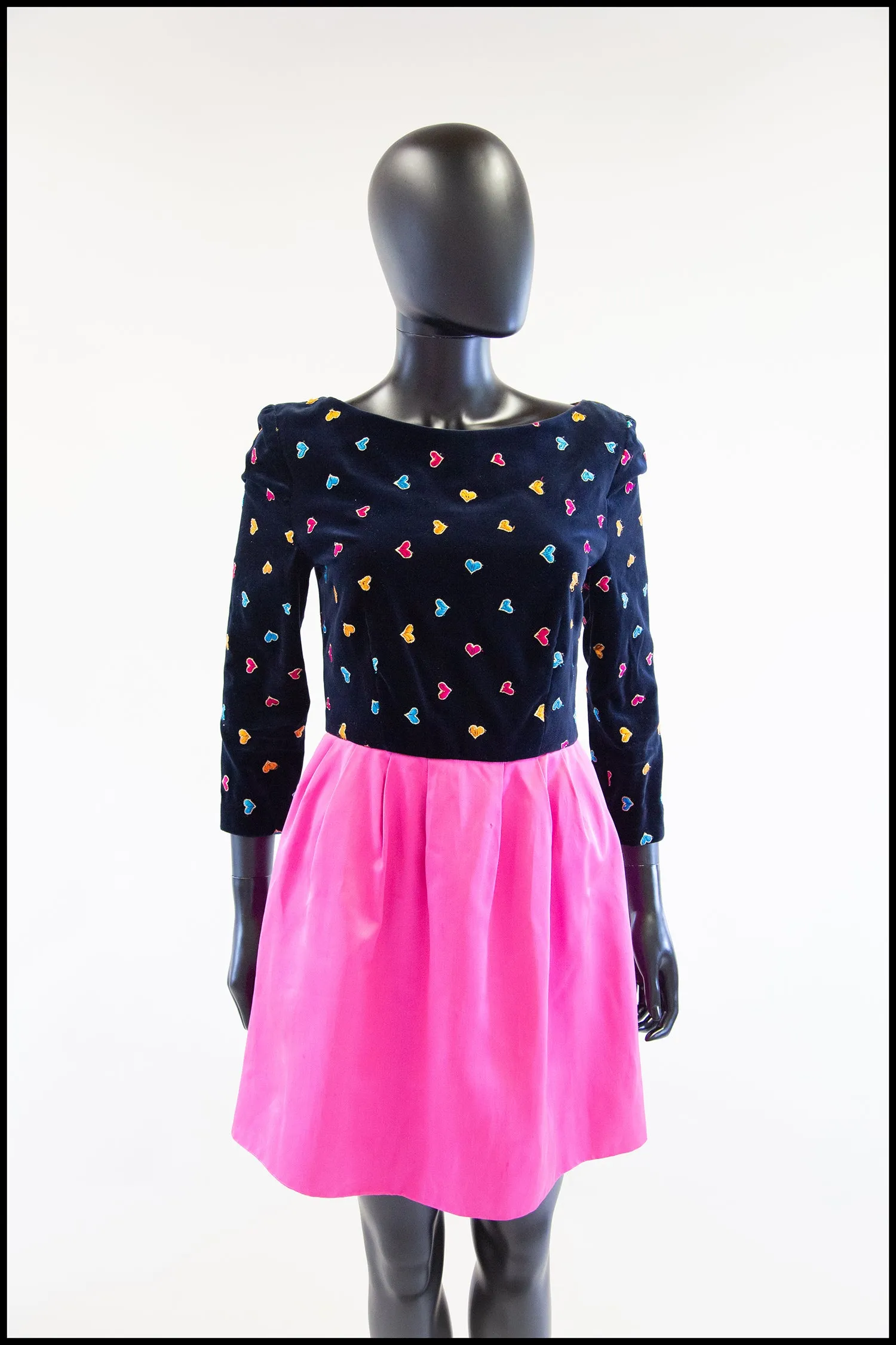 Vintage 1980s Navy Pink Heart Mini Dress