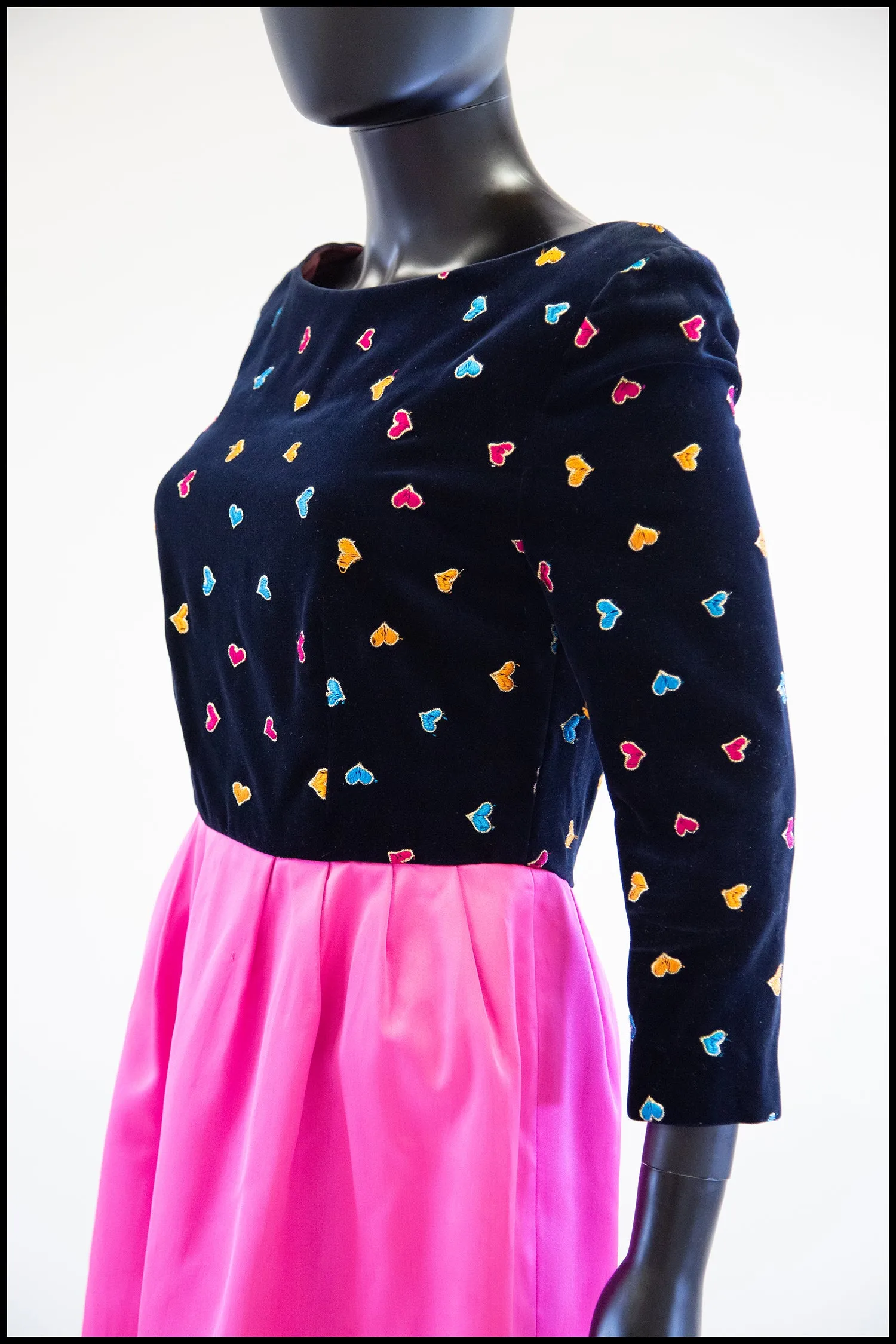 Vintage 1980s Navy Pink Heart Mini Dress