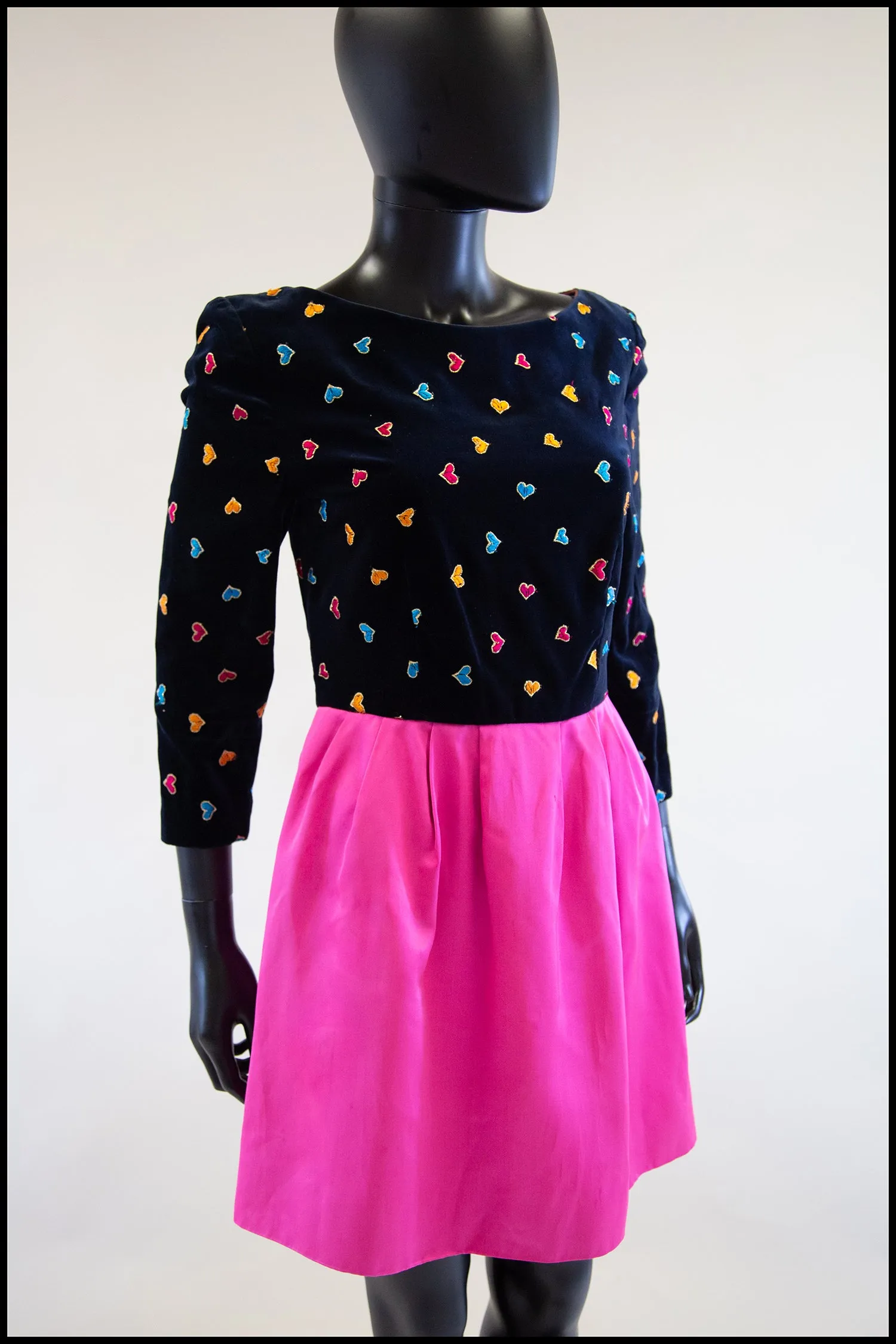 Vintage 1980s Navy Pink Heart Mini Dress