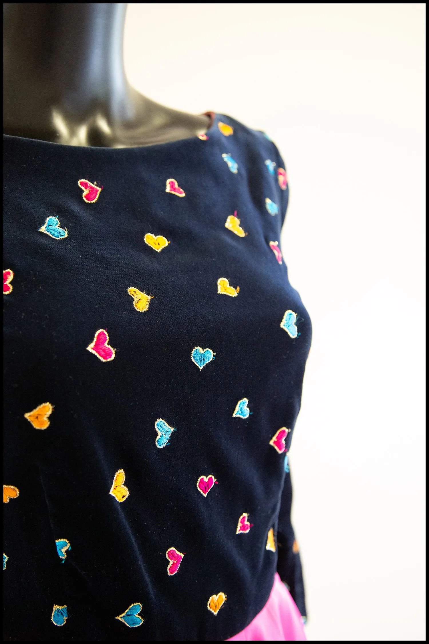 Vintage 1980s Navy Pink Heart Mini Dress