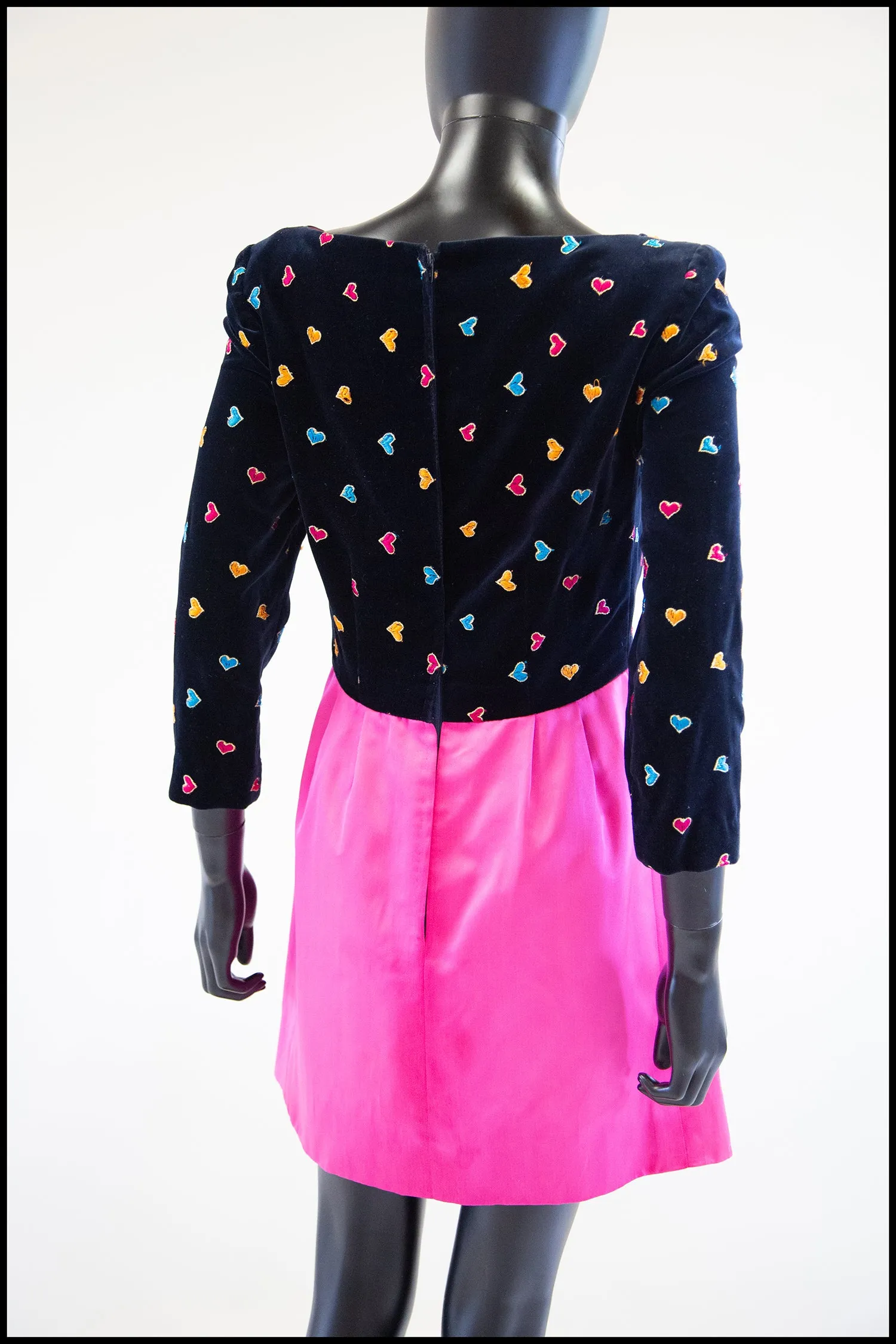 Vintage 1980s Navy Pink Heart Mini Dress