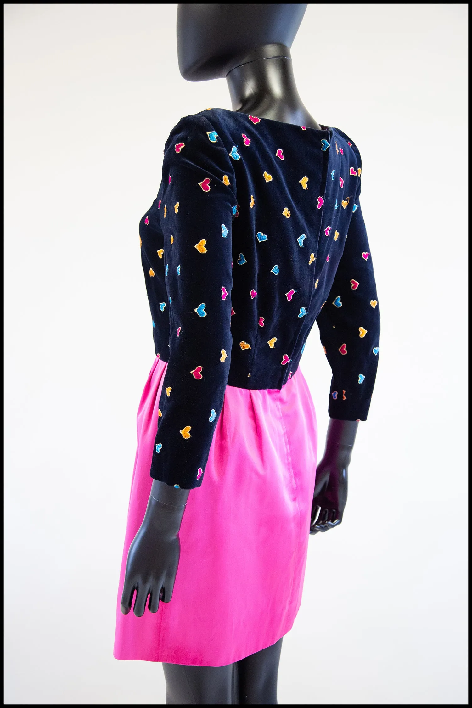 Vintage 1980s Navy Pink Heart Mini Dress