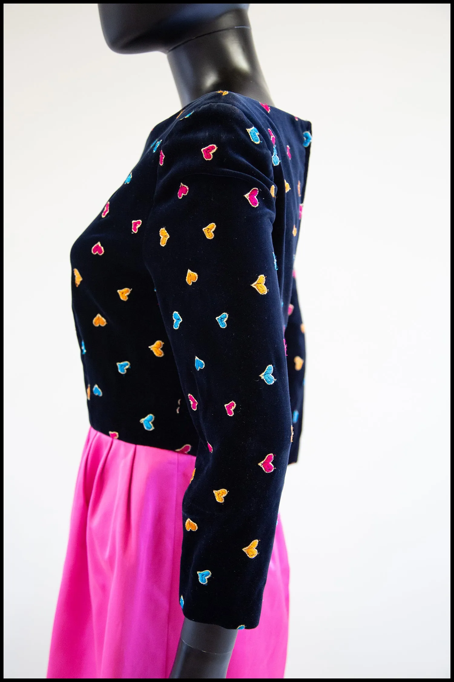 Vintage 1980s Navy Pink Heart Mini Dress