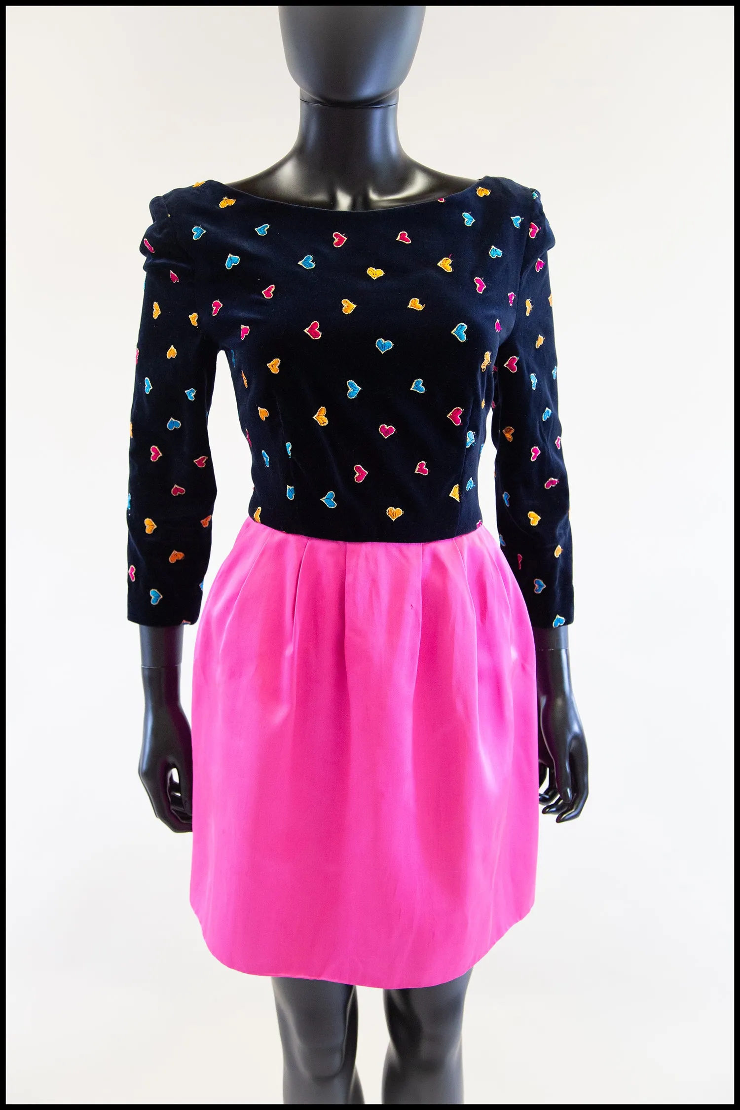 Vintage 1980s Navy Pink Heart Mini Dress