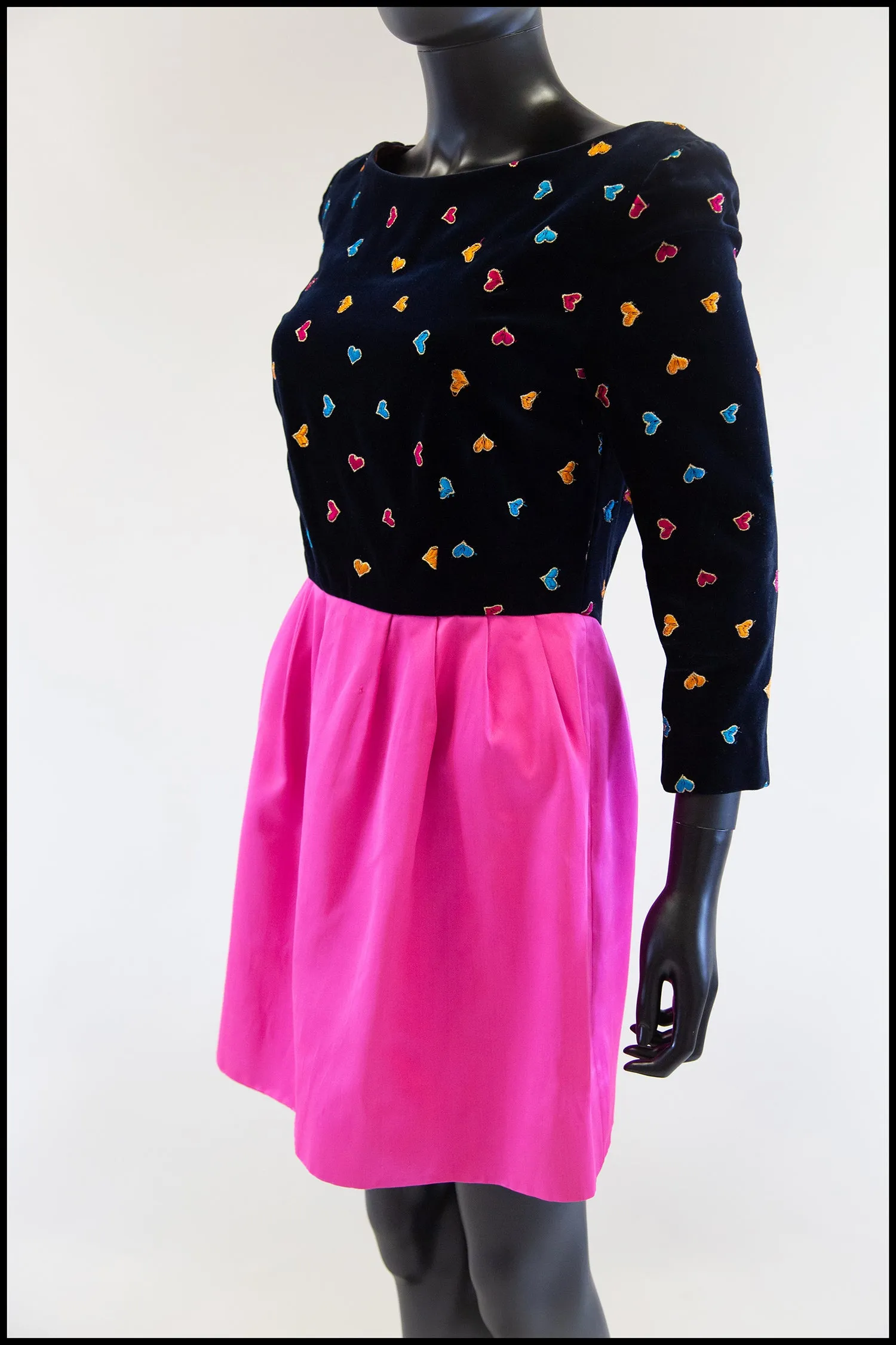 Vintage 1980s Navy Pink Heart Mini Dress