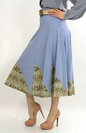 Vintage 70s Boho blue chambray patchwork maxi skirt