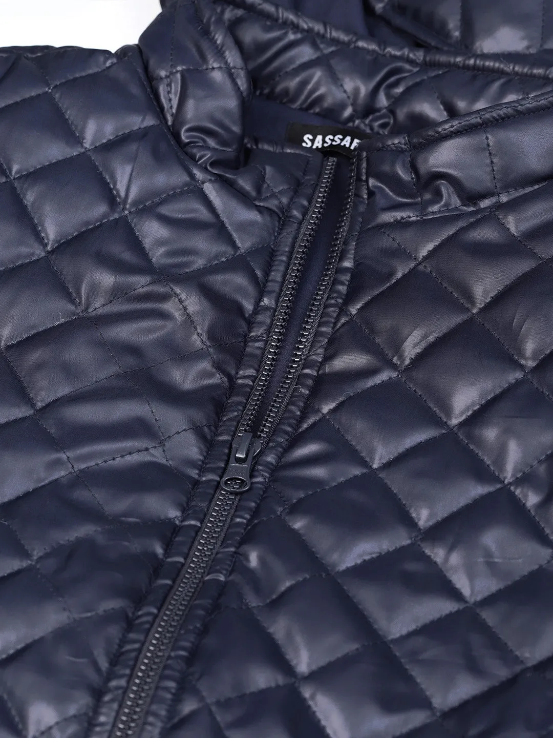 Women Navy Quilted Hooded Puffer Jacket