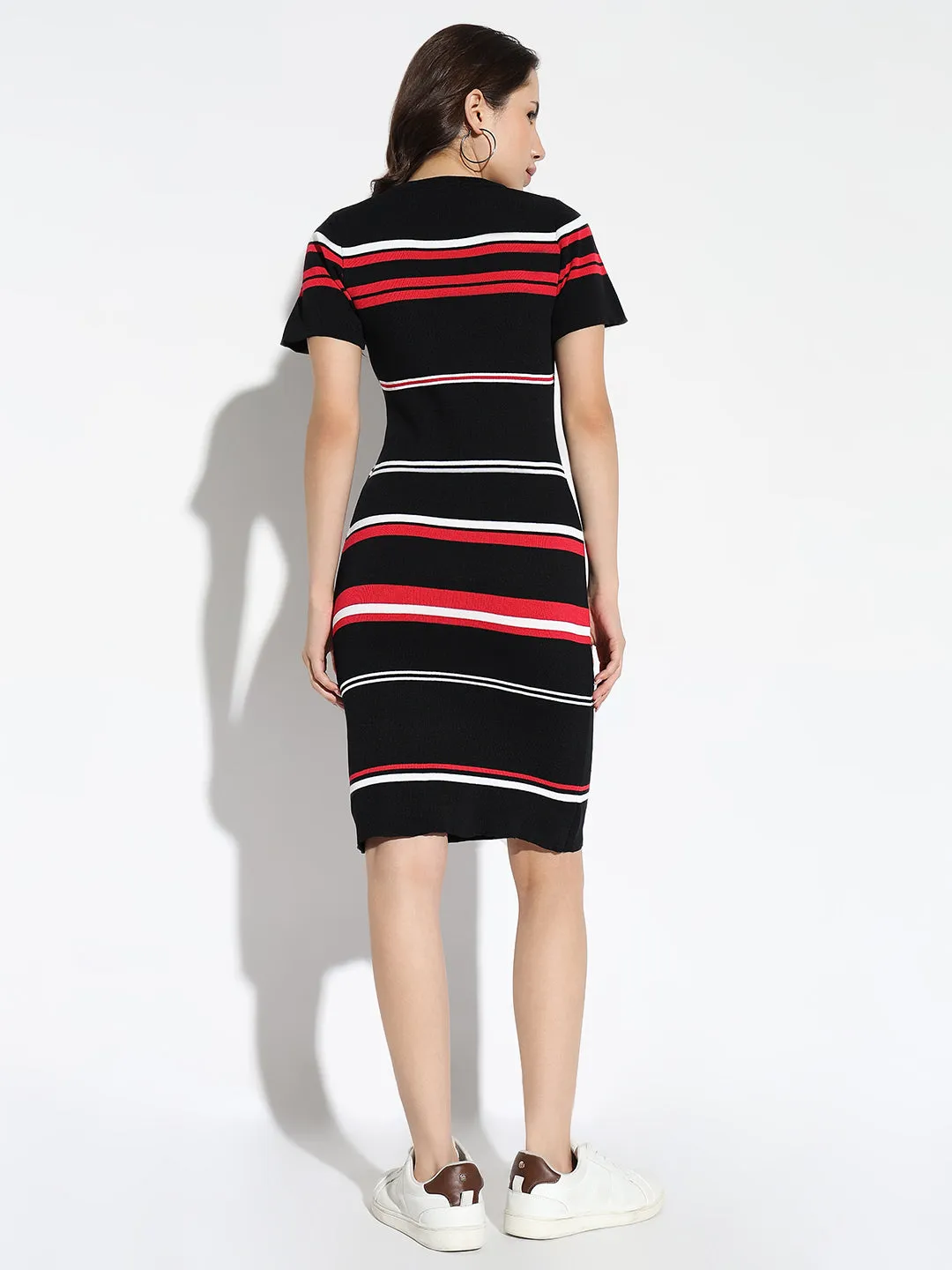 Women Striped Black Bodycon Dress